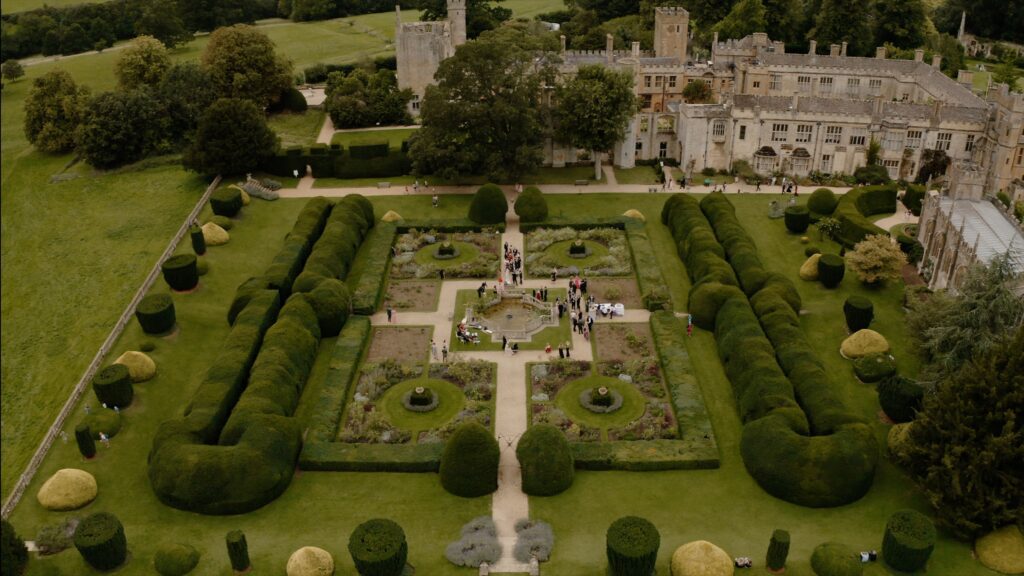A drinks reception in the walled gardens of Sudeley Castle